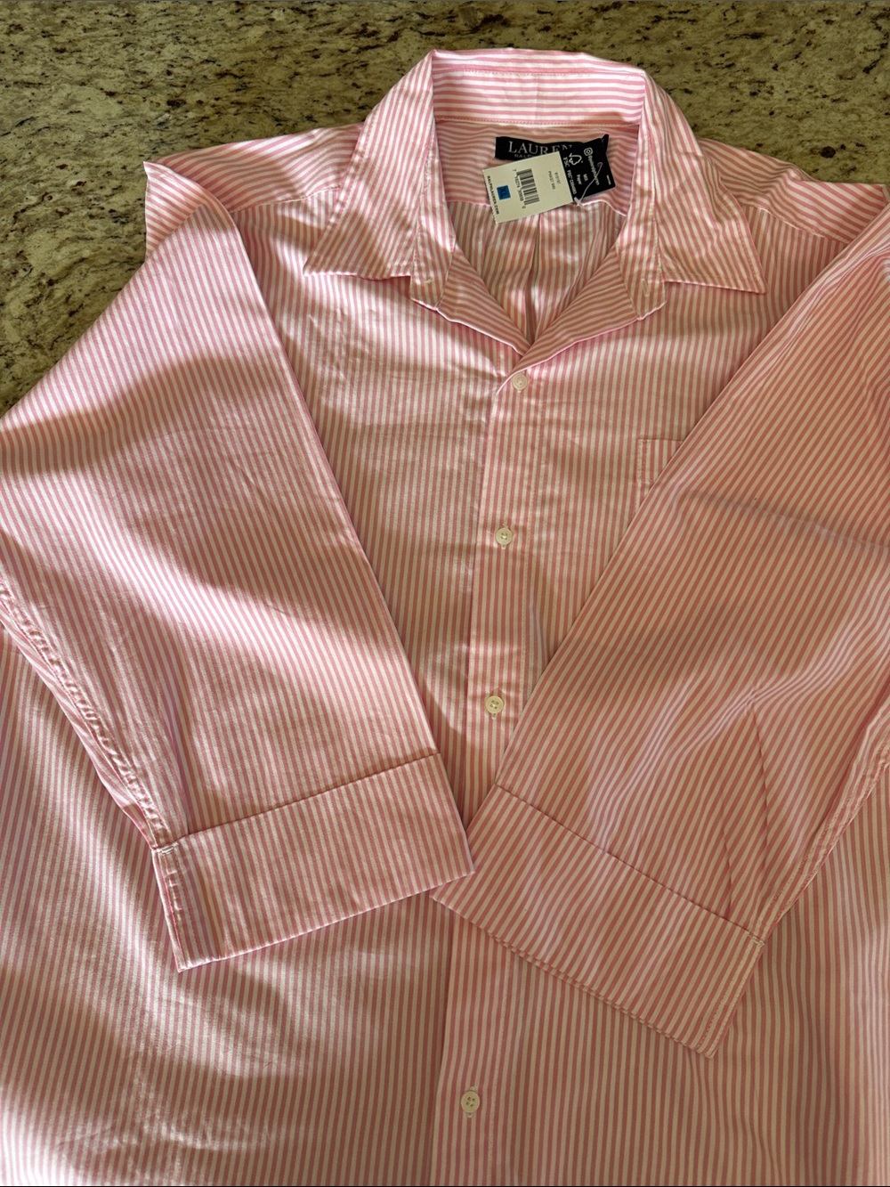 Lauren Ralph Lauren Boyfriend Sleepshirt Pink & White Stripe Cotton Poplin Sz XL - Picture 9 of 9